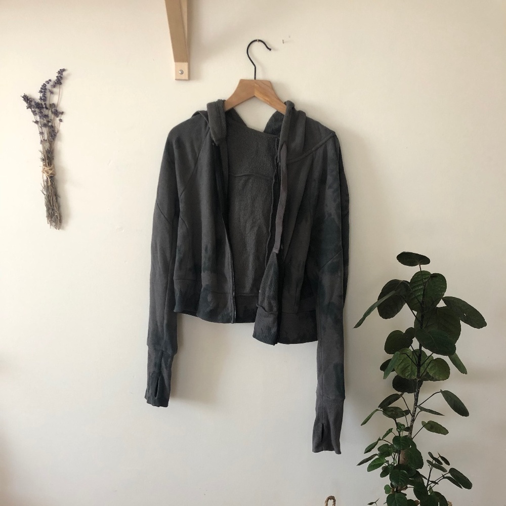 Alo Yoga Cropped Hoodie Dark Grey Tie Dye